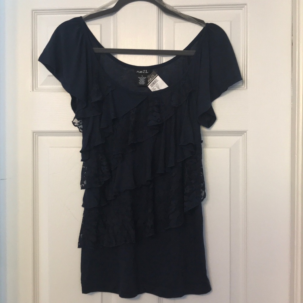 NWT Rue21 Navy Blue Shirt with Lace Détail